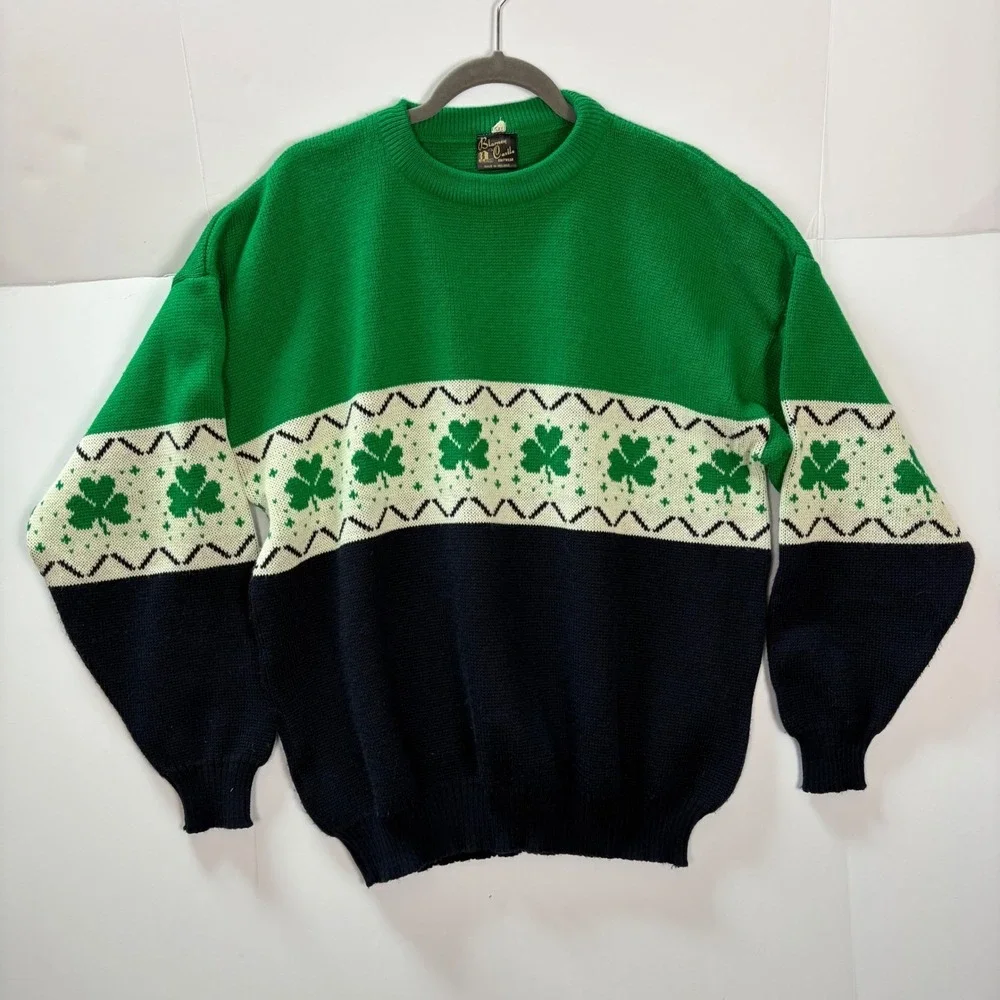 Blarney Castle Knitwear Shamrock Sweater Green Navy White Mens XXL Ireland
